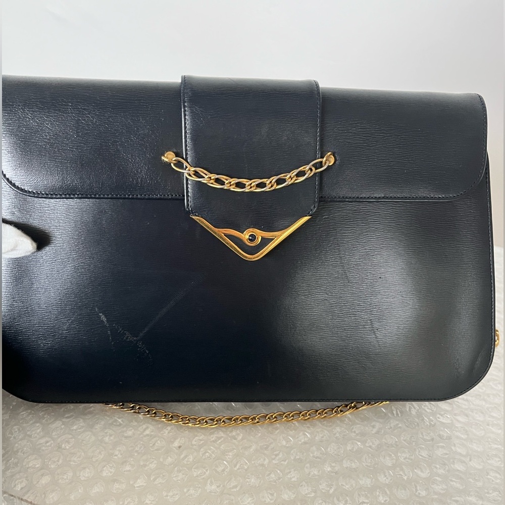Cartier Inky Blue Leather Flap Bag Purse / Clutch - Picture 4 of 16